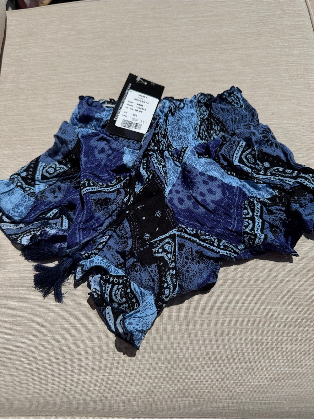 Flowers by Zoe Blue and Black Paisley Smocked Skort with Tassels